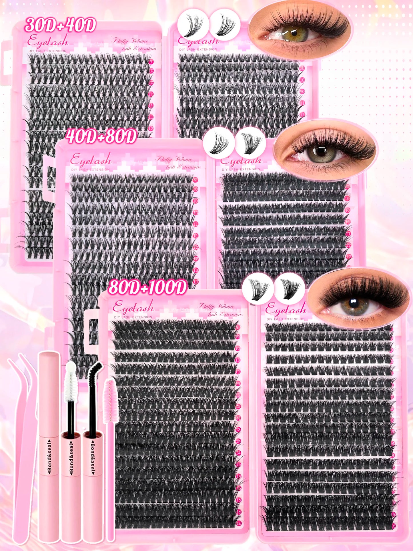 DIY Lash Extension Kit 720pcs Lash Clusters Individual Eyelashes Kit with Lash Bond and Seal Wispy Natural Mange Lashes