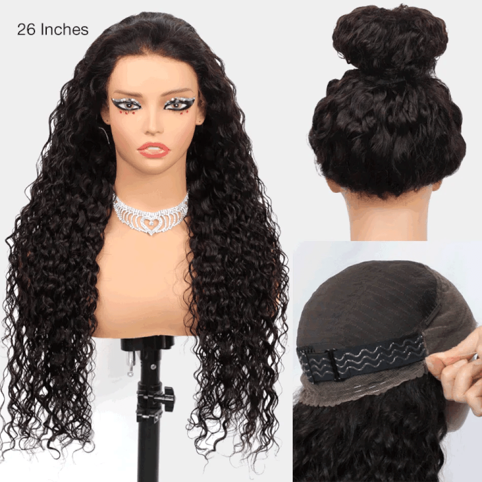 250 Density Invisi Strap 360 Full HD Lace Frontal Kinky Curly Wig Black Human Hair Drawstring Snug 30 inch Water Wig Glueless