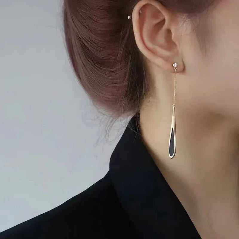 European and American Black Drop Tassel Long Earrings 2025 New Fashion Party Luxury Accessories For Womens Temperament Jewelry
