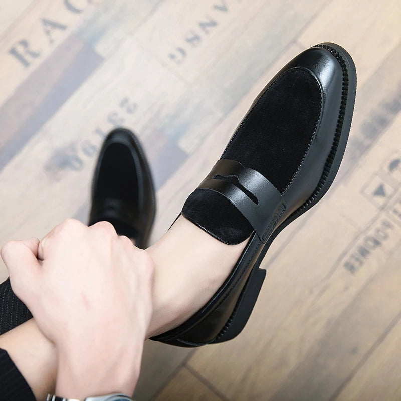 Italian Moccasins Suede Oxford Men Loafers Classic Original Derbies Shoes Pointed Toe Dress Leather Shoes Slip-On Wedding Shoes