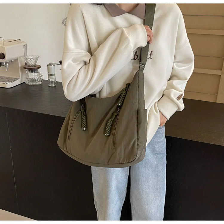 Trendy Women's Soft Cloth Shoulder Bag Solid Color Student 2025 Spring Y2k Casual Style Big Handbags Crossbody Bags for Women