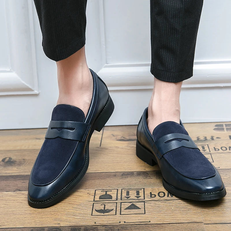 Italian Moccasins Suede Oxford Men Loafers Classic Original Derbies Shoes Pointed Toe Dress Leather Shoes Slip-On Wedding Shoes