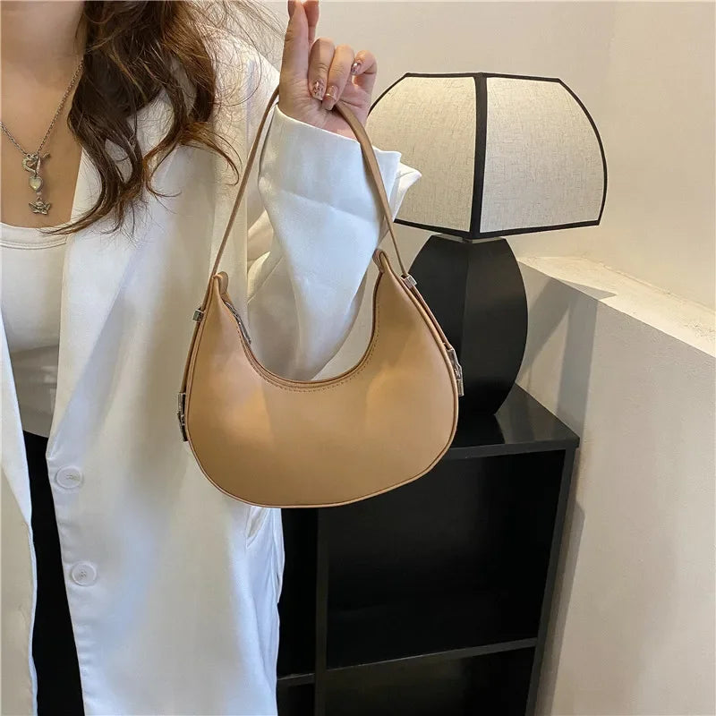 Fashion Luxury Design PU Leather Hobo Shoulder Bag Women Small Clutch Handbag Purse Female Underarm Bag Travel Totes