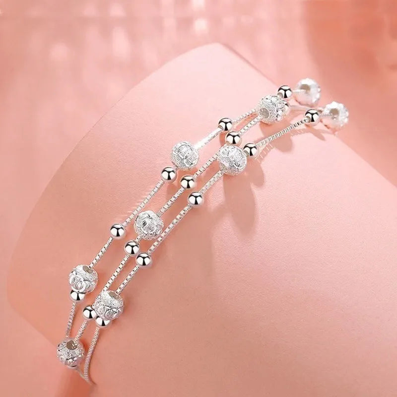 925 Sterling Silver Bracelet Woman Vintage Luxury Adjustable Bead Bracelets Fashion Original Jewelry Designer Party Wedding Gift