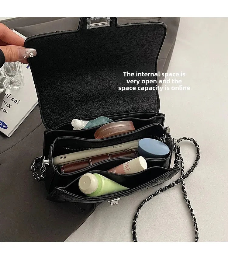 Small Square Lattice Chain Crossbody Bag Women's Shoulder Handbag Simple Handheld Underarm Bag Hot Sale Of The Season New Versat