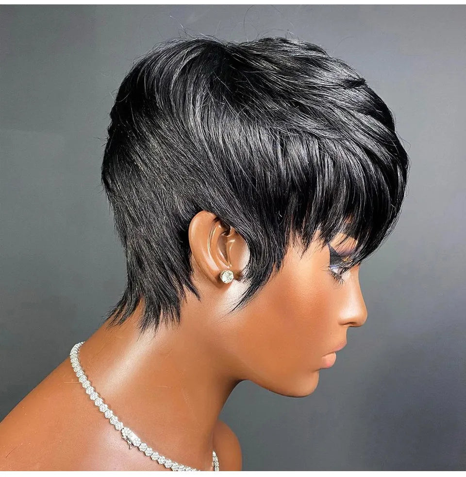 Short Wig For Women Human Hair Wigs Pixie Cut Wig Real Human Hair Machine Made Pixie Wigs Short Layered Haircut Straight Wigs
