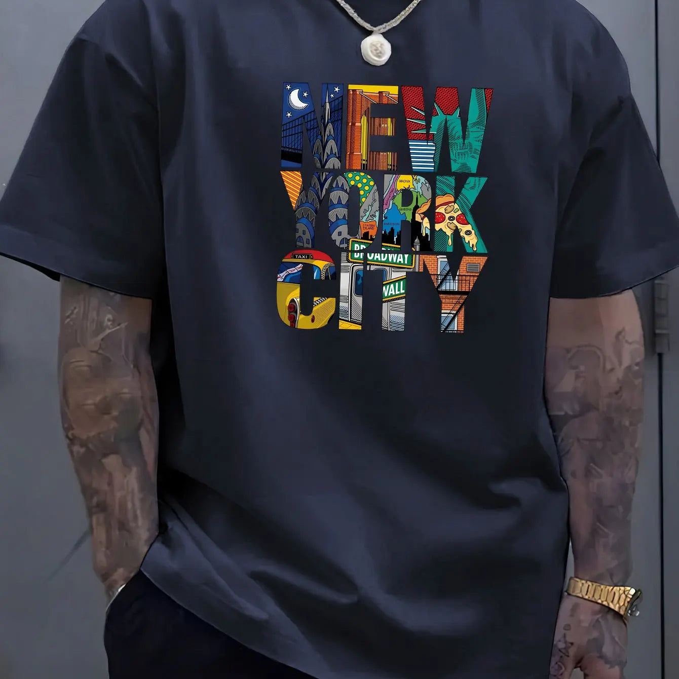 Summer Men 100% Polyester Comfortable Casual Loose Plus Size NEW YORK CITY Printed Sports Round Neck Short Sleeved T-shirt Top