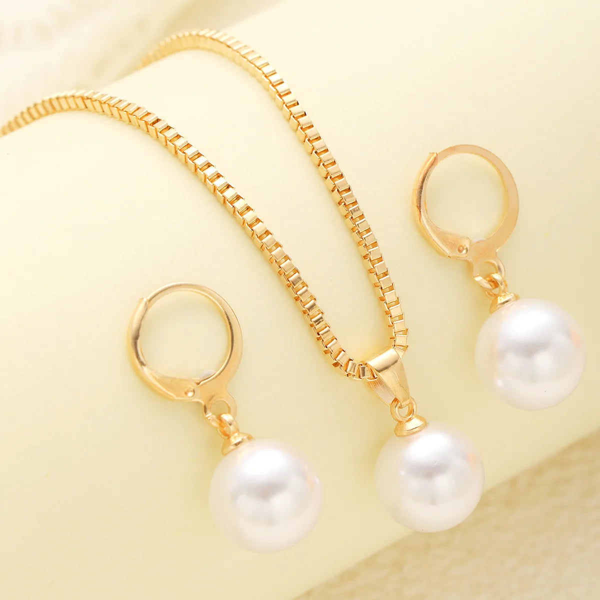 LATS 3 Pcs/Set Round Pearl Pendant Necklace For Women Exquisite Fashion Rhinestone Double  Earring Wedding Jewelry Set Gift