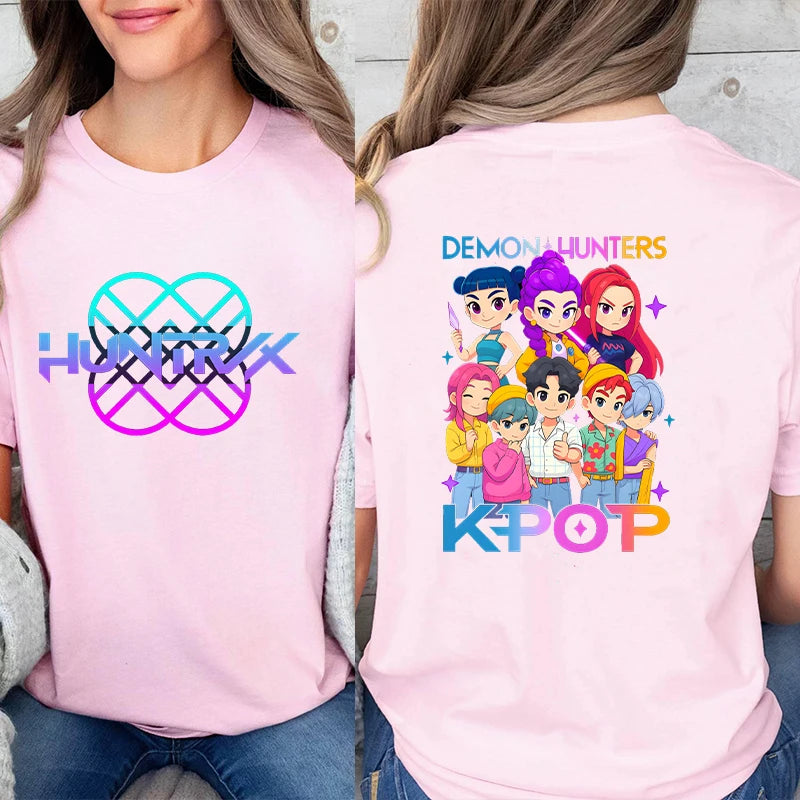 Kpop Demon Hunter HuntrX Print T-Shirts Fashion Casual Short Sleeve T-shirt Fashion Korean Anime Tshirts Women Clothes Tees Tops
