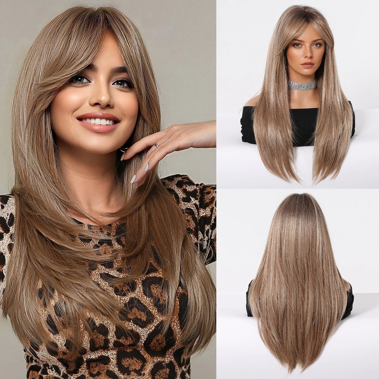 Long Ombre Blonde Synthetic Wigs Middle Part Natural Long Straight layering Wigs For Women Party Halloween Cosplay Daily Wear
