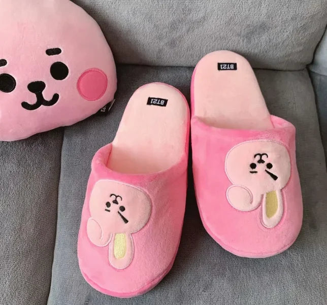 Anime BT21 Kawaii Plush Cotton Slippers Chimmy Cooky Women Fashion Spring Autumn Indoor Non-Slip Slippers