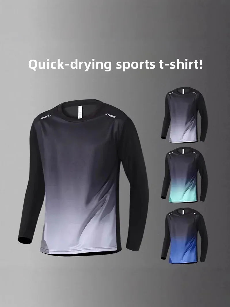 Quick Dry Ice Silk Men's T-Shirt Thin Sport Long Sleeve Loose Fitness Training Running Clothes New Style Summer Breathable Top