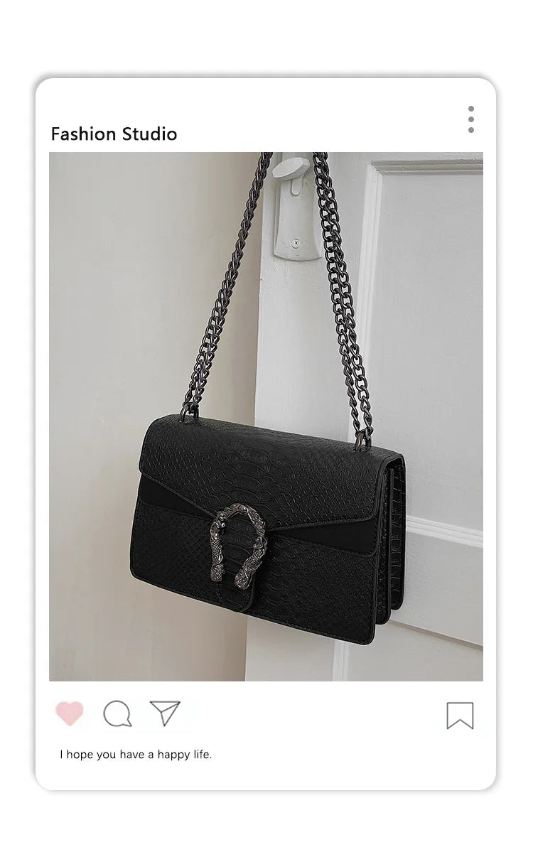 Retro Style Fashion Chain Shoulder Bag for Women Snake Pattern Crossbody Small Square Bag Trendy Accessory