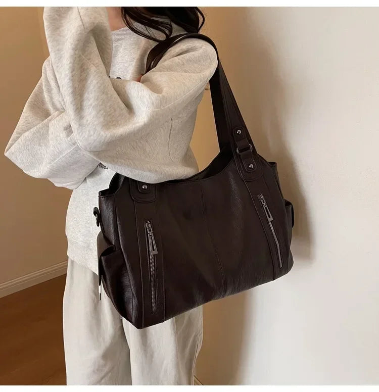 Soft Interior Compartment Shoulder Bags 2024 High Quality Contrasting Colors Bags for Women Fashion Zipper Pu Women's Handbags