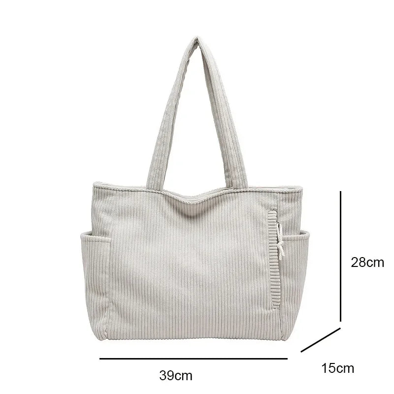 Corduroy Daily Handbag Fashionable Versatile Shoulder Bag for Women Multi-Compartment Zipper Closure Commute Women's Tote Bag
