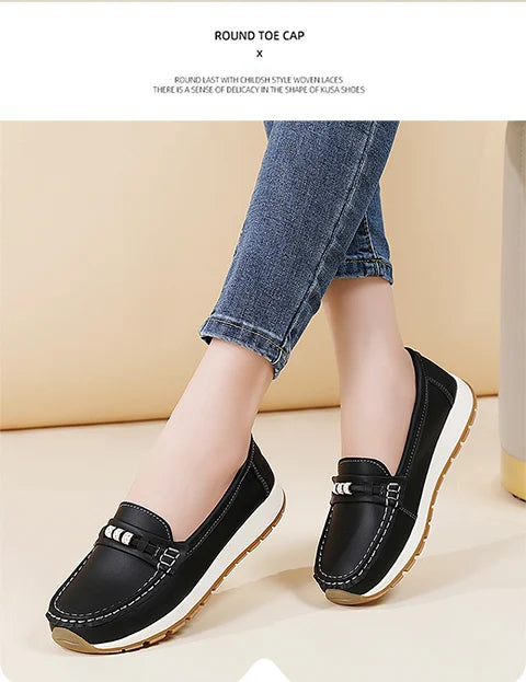 Women's casual flat shoes, 100 genuine leather shoes, lightweight spring and summer loafers, walking mom shoes