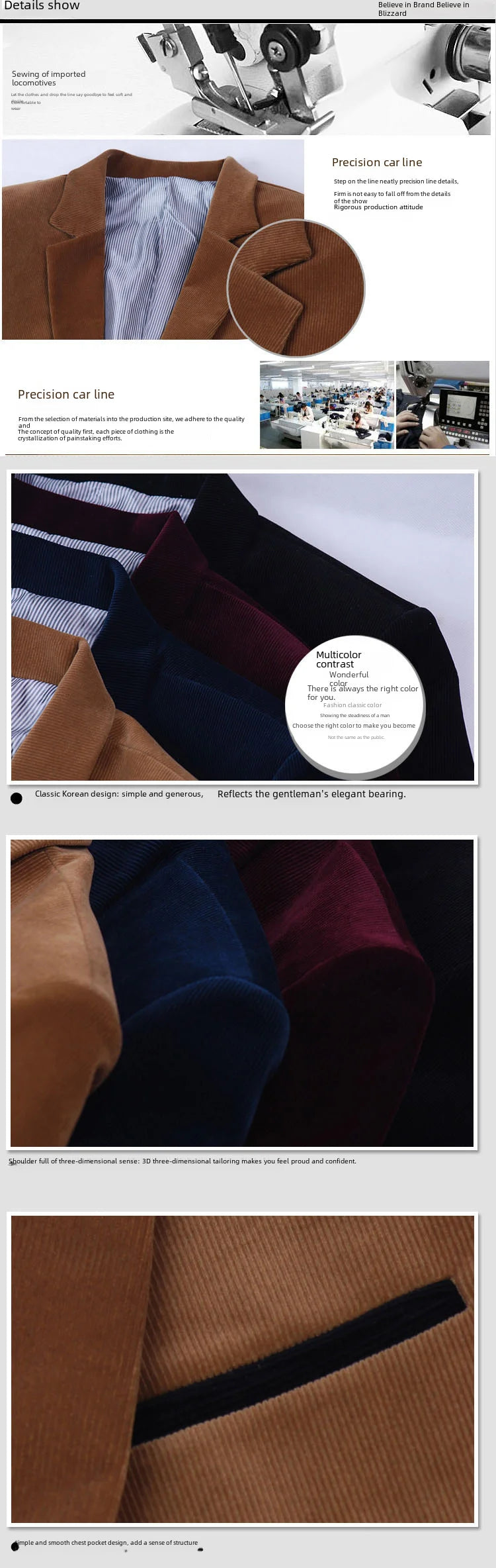 Autumn/winter New Korean Style Business Casual Corduroy Suit For Men Youth Fashion Slimming Western-style Clothes