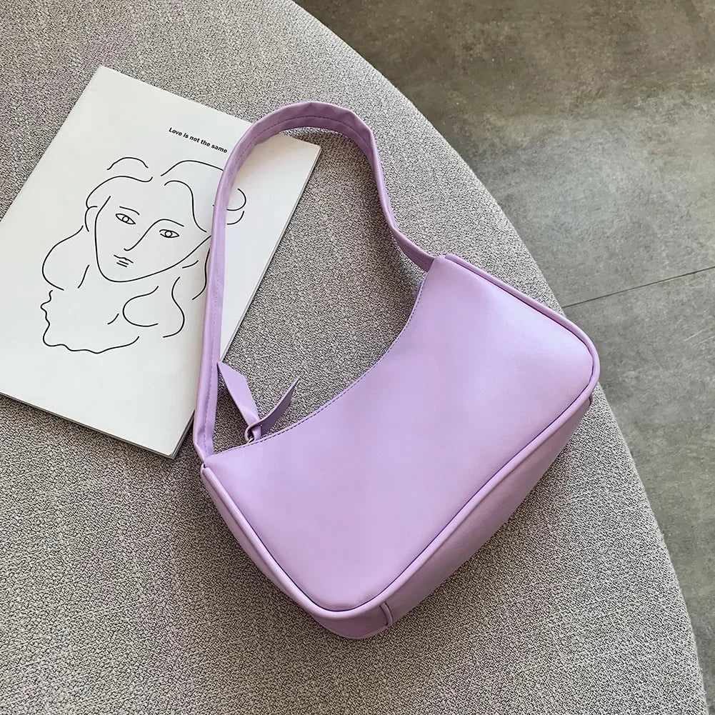 New Retro Soft PU Leather Women Shoulder Underarm Bags Casual Solid Color Small Top-Handle Handbags Ladies Fashion Shoulder Bags