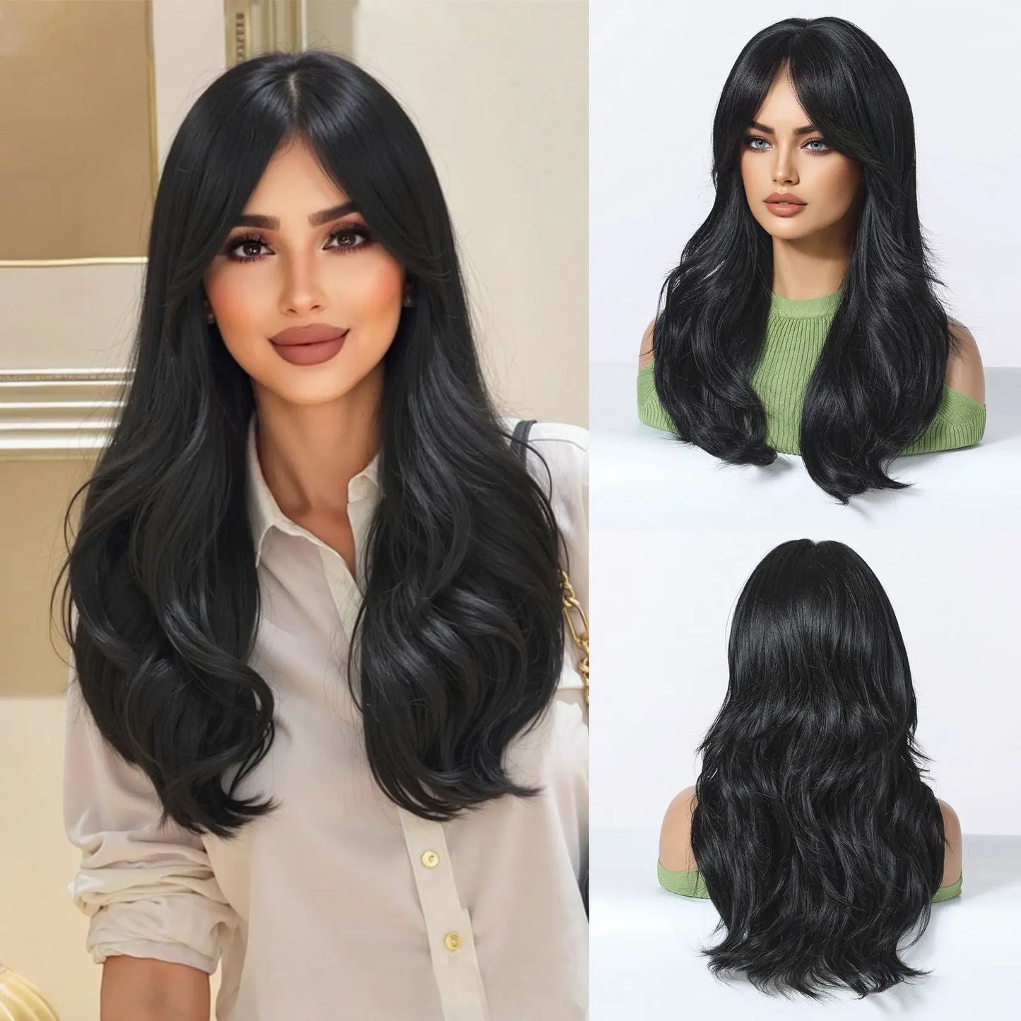 Elegant Curly Wave Ash Blonde Wig Synthetic Hair with Bangs Long Women Party Cospaly Wig 100% Tang Long  Heat Resistant Fiber