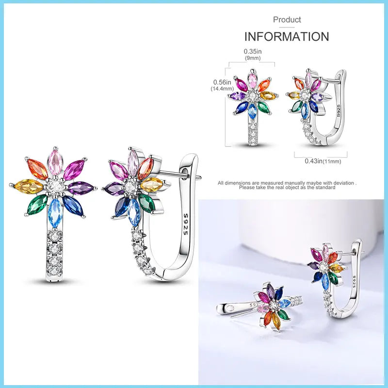 2025 New 925 Sterling Silver Hoop Earrings Flowers Zircon Drop Earrings Stud For Woman Fine Birthday Wedding Party Jewelry Gifts