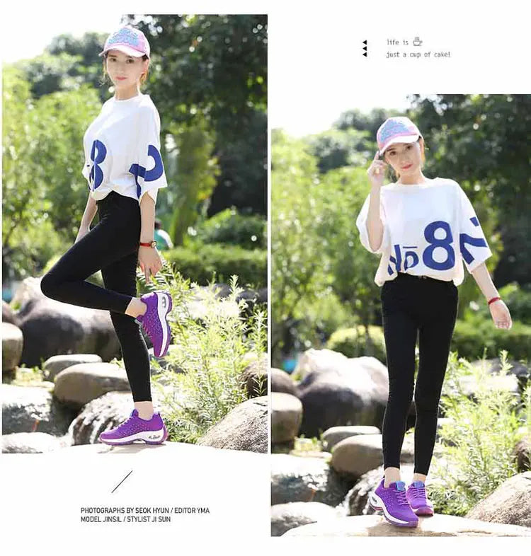 New Running Shoes Ladies Breathable Sneakers Summer Light Mesh Air Cushion Women's Sports Shoes Outdoor Lace Up Training Shoes