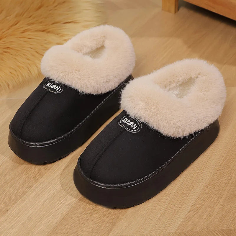 Winter Women Warm Plush Slippers Female Thick-soled Indoor Furry Shoes Men Outdoor Fashion Non-slip Slides Couples Cute Boots