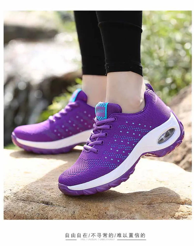 New Running Shoes Ladies Breathable Sneakers Summer Light Mesh Air Cushion Women's Sports Shoes Outdoor Lace Up Training Shoes