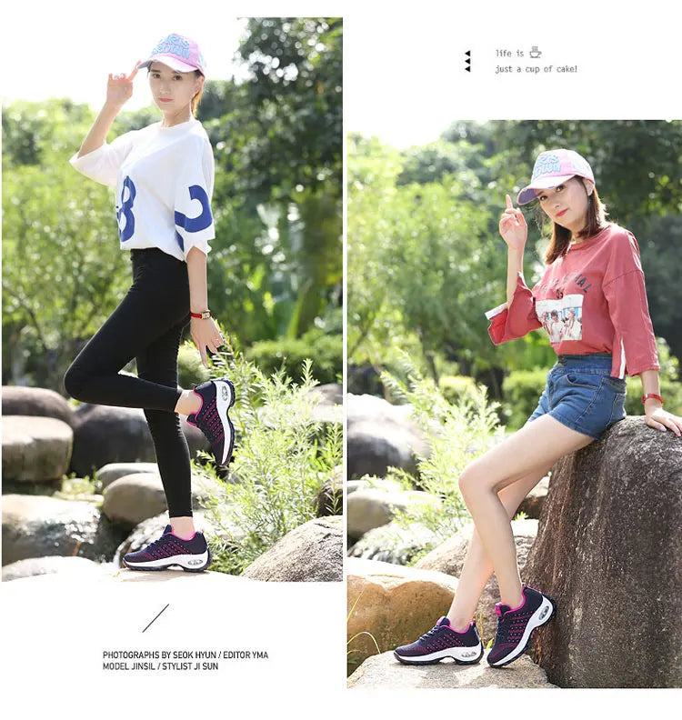 New Running Shoes Ladies Breathable Sneakers Summer Light Mesh Air Cushion Women's Sports Shoes Outdoor Lace Up Training Shoes