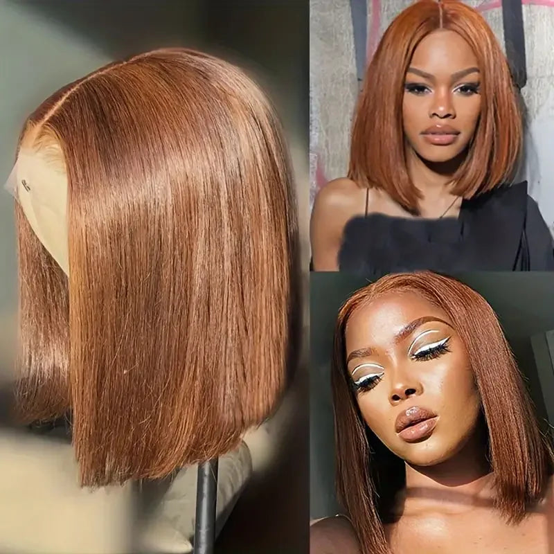 Straight Bob Wigs Chocolate Brown Colored 100% Real Human Hair 13x4 Lace Front Wigs Brazilian Remy Hair Pre Plucked Hairline