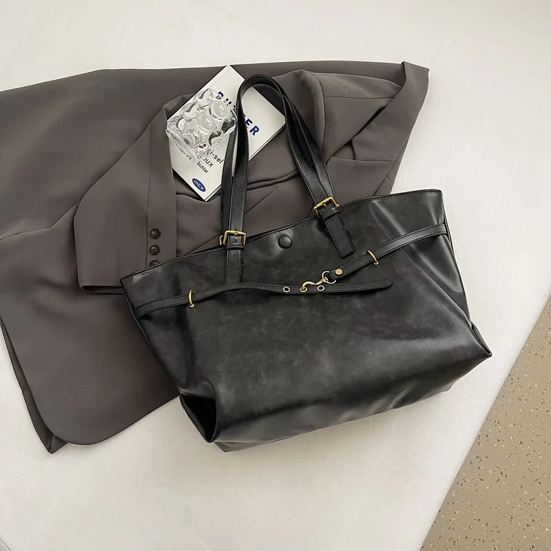 Large Capacity Winter Lady Shoulder Bag Vintage Casual Girl Tote Bags Y2K Pu Leather Female Handbags Women's Commuter Bag Purse