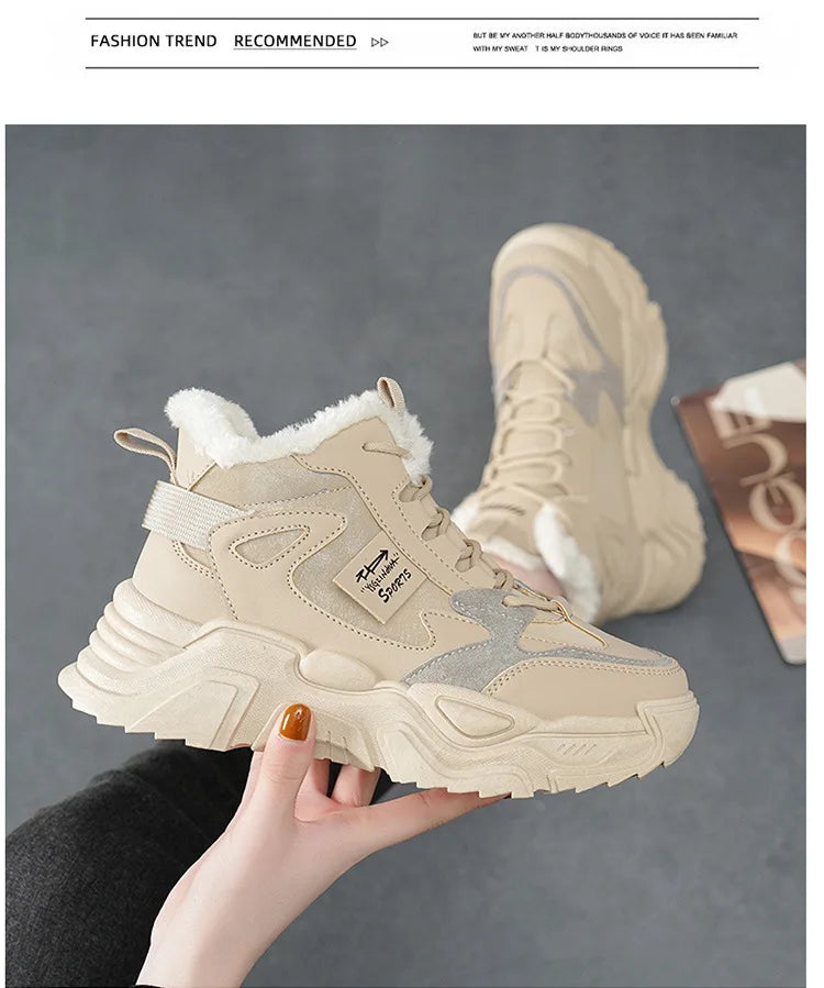 Winter New Women High Top Snow Boots Warm Plush Woman Comfortable Sneakers Waterproof Cottom Shoes Fashion Female Footwear 2025