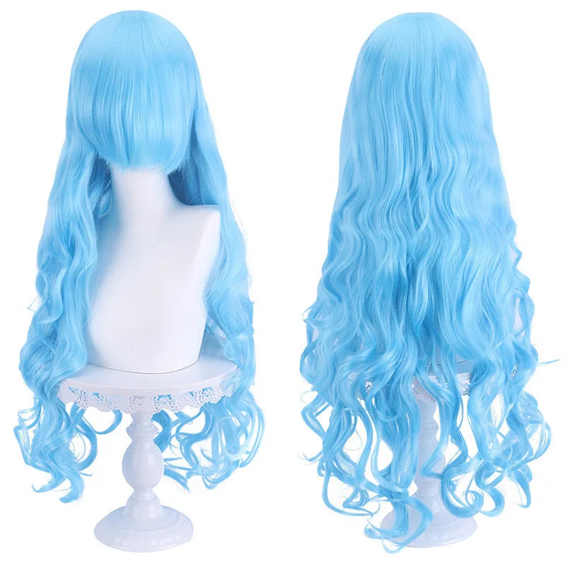 Diagonal Bangs Curly Long Wave Wig for Women Heat-resistant Fiber Synthetic Wig for Daily Cosplay