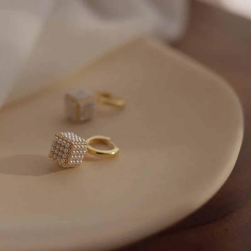 Premium Pearl Stereoscopic Square Pendant Earrings 2025 New Fashion Jewelry For Women‘s Eardrop party Girl’s Luxury Accessories