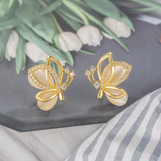 2025 New Unique Design Fashion Simple Butterfly Cat's Eye Inlay Drill Earrings for Women Luxury Paty Jewerly GIfts Daily Wear