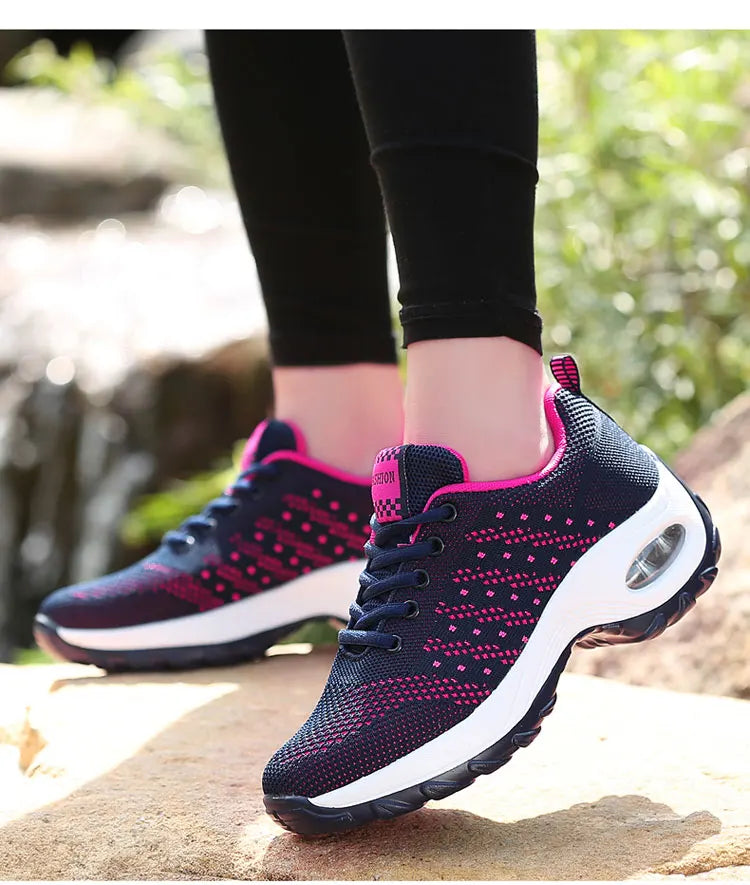 New Running Shoes Ladies Breathable Sneakers Summer Light Mesh Air Cushion Women's Sports Shoes Outdoor Lace Up Training Shoes