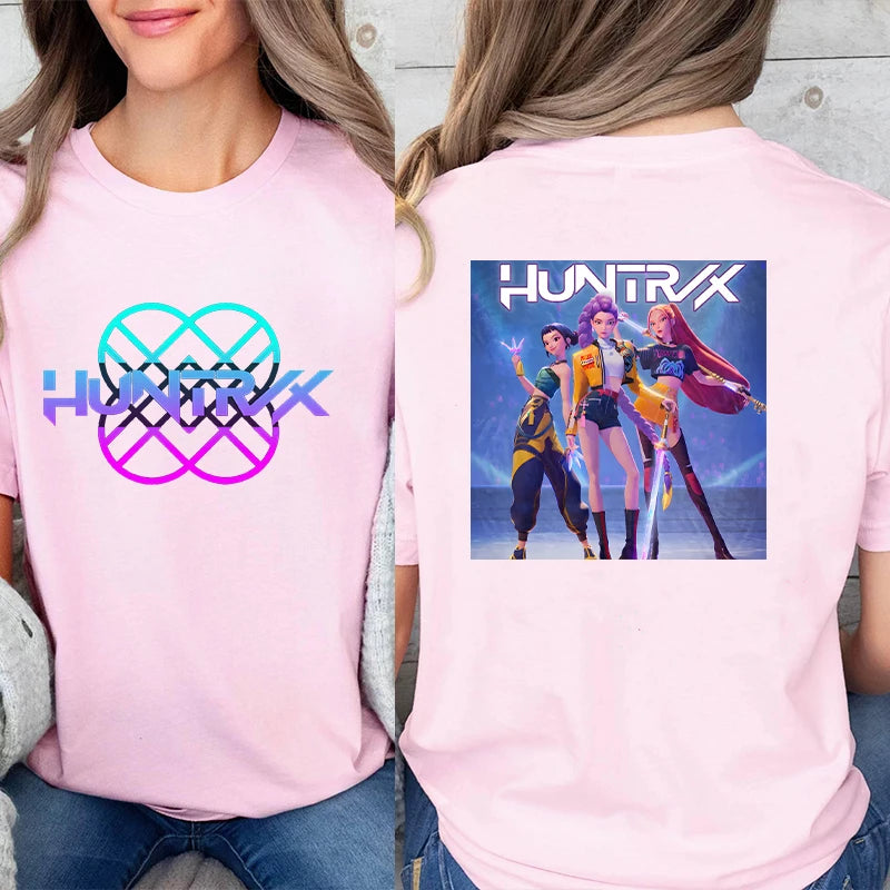 Kpop Demon Hunter HuntrX Print T-Shirts Fashion Casual Short Sleeve T-shirt Fashion Korean Anime Tshirts Women Clothes Tees Tops