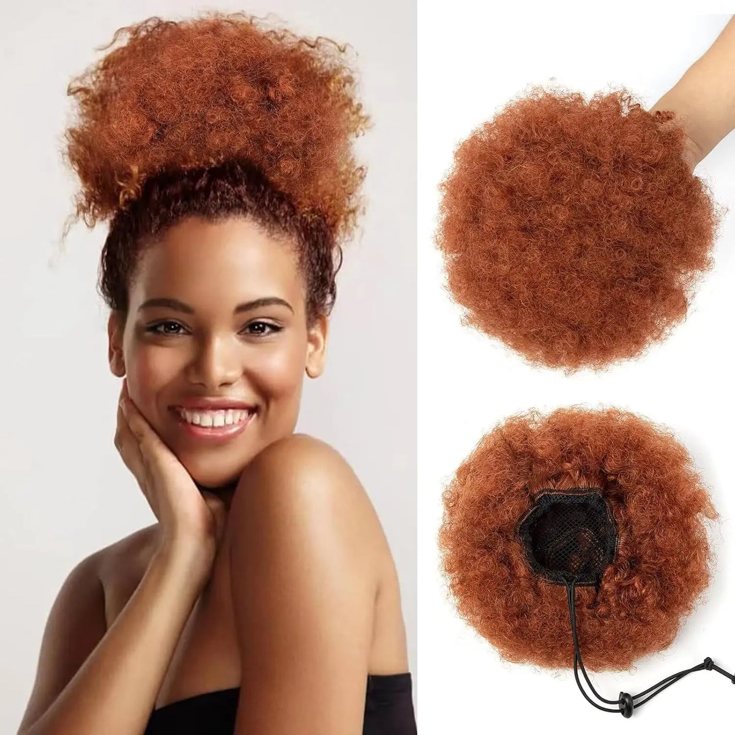 100% Human Hair Afro Kinky Puffs Drawstring Ponytail Extensions for Black Women 4# 99J 30 Kinky Curly Afro Puff Hair Accessories