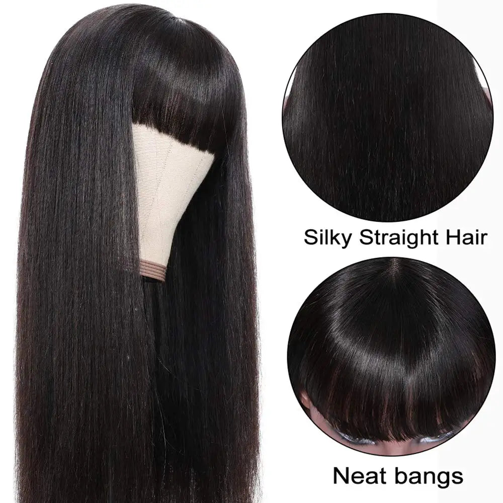 Wig With Bangs Fringe Wigs Human Hair Wig For Women Brazilian 100%Human Hair Sale Bangs Wig Full Machine Made Remy Hair Glueless