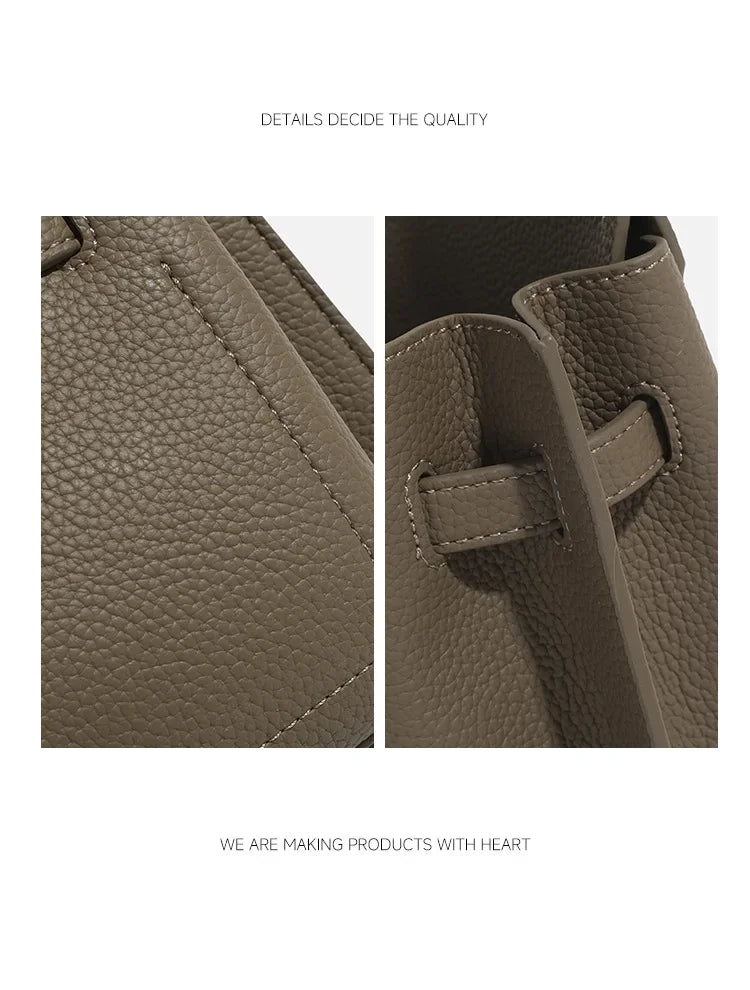 Fashionable Kelly Bag 2025 New Women's Crossbody Bag Retro Lychee Pattern Lock Buckle Single Shoulder Diagonal Bag Luxury Feel