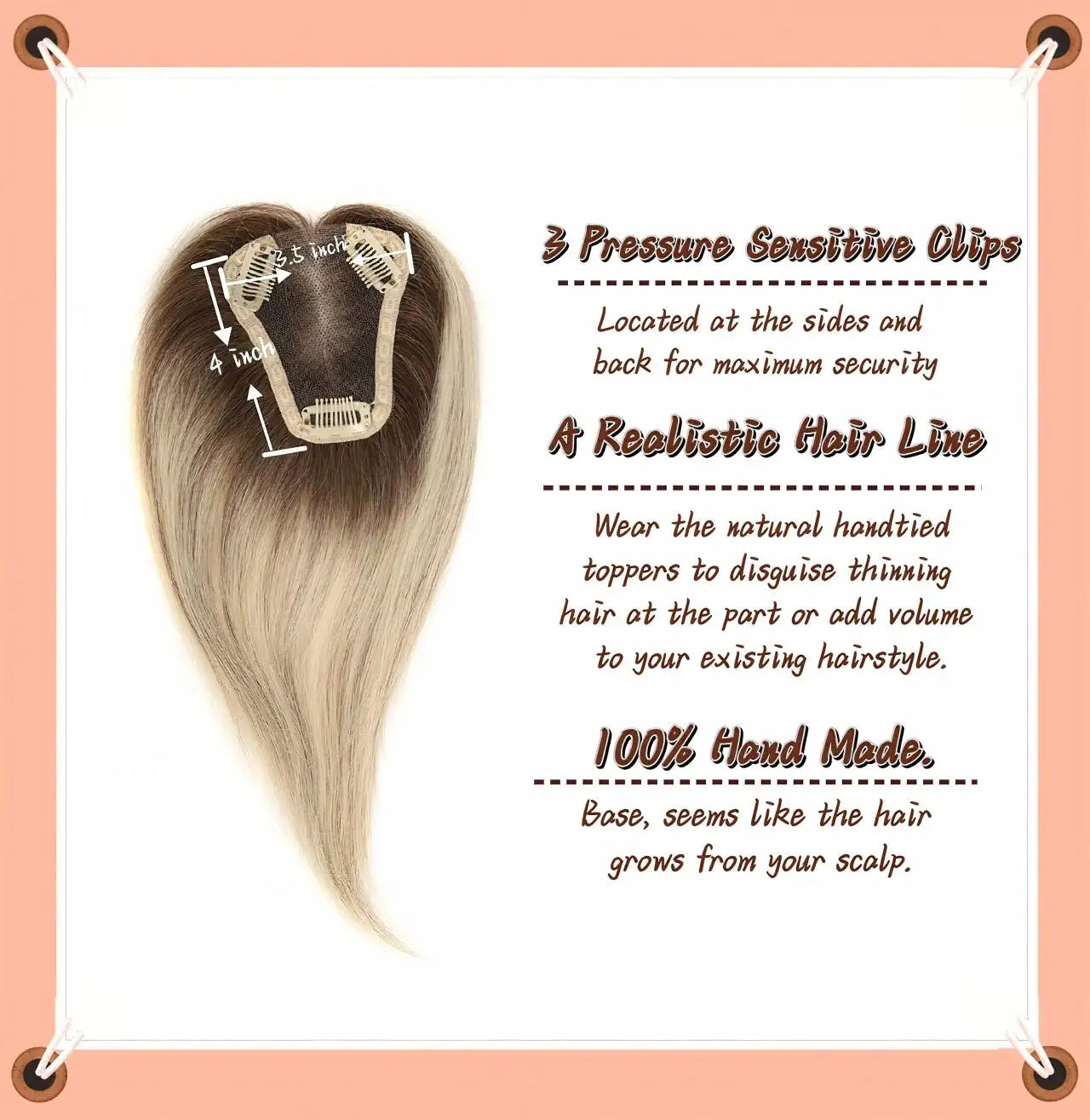 100% Remy Human Hair Natural Hair Topper HairPieces for Women Silk Base 3Clip in Toppers Hair Swiss Lace Hair Topper Breathable