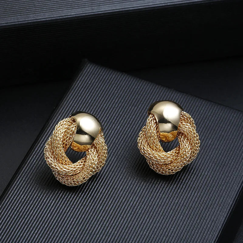 Vintage Metallic Twisted weaving Round Circle Dangle Earrings 2025 New Fashion Wedding Party Drop Earrings for Woman Jewelry
