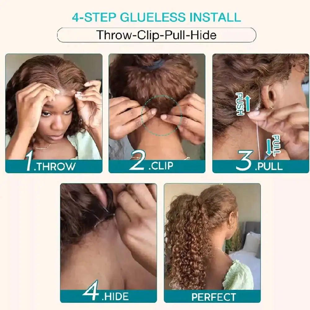 Invisible Strap 360 Full Lace Glueless Wig Chocolate Brown Deep Wave Frontal Wig Hidden Water Wave Lace Front Wig Human Hair