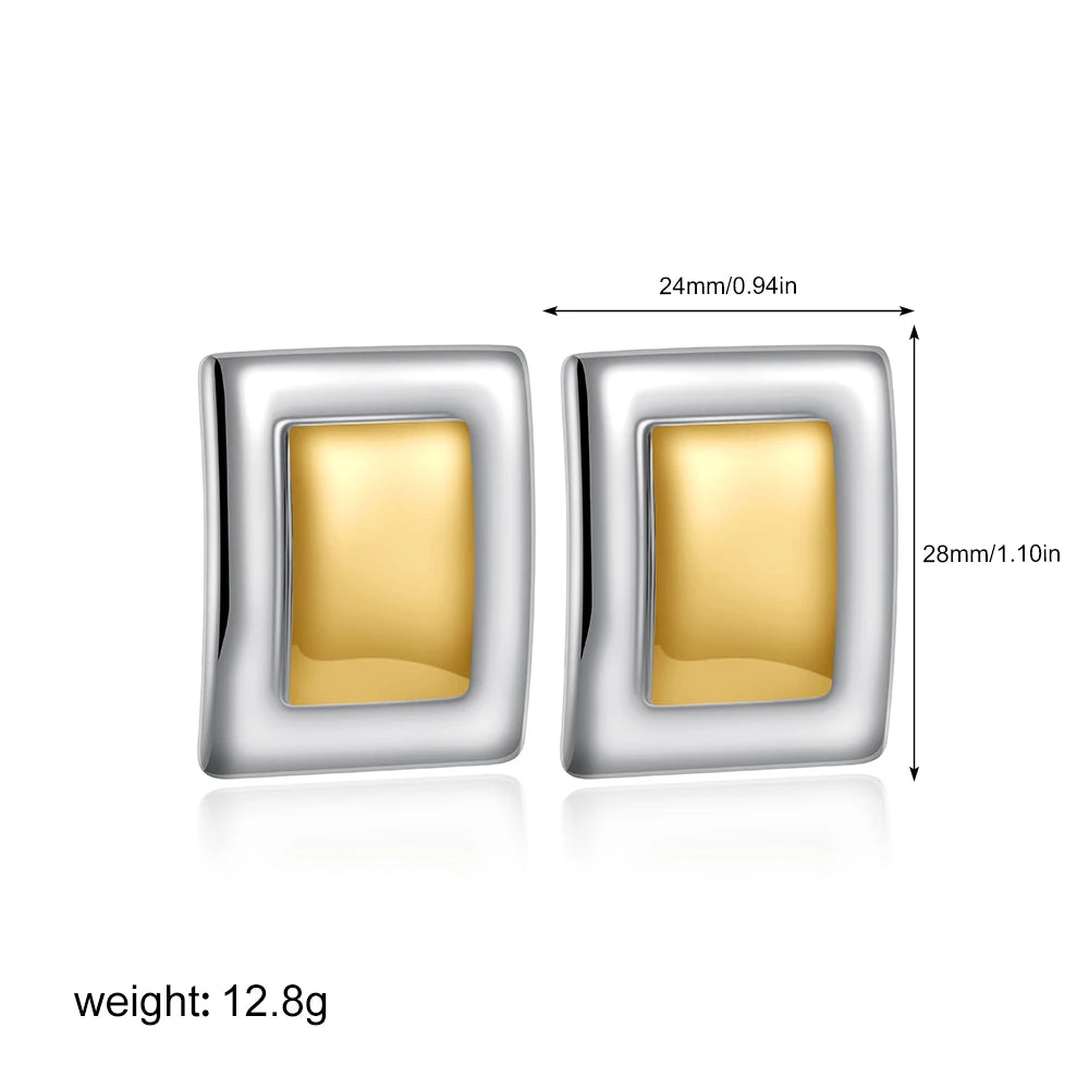 Geometric Stainless Steel Gold Sliver Color Bilayer Stud Earring for Women Irregular Metal Texture Fashion Jewelry Gift