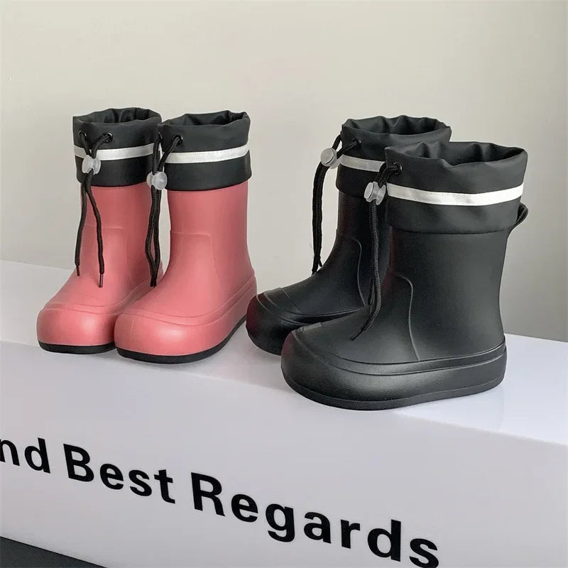 Cute Mid-Calf Rain Boots Women's Student Fashion Casual Play Water Outdoor School Shoes Parent-Child Rain Shoes PVC Material