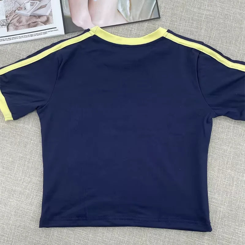 Retro Graphic Crop Top White Short Sleeve O Neck Casual T Shirt for Women y2k Aesthetic Vintage Basic Tees Ladies Clothes