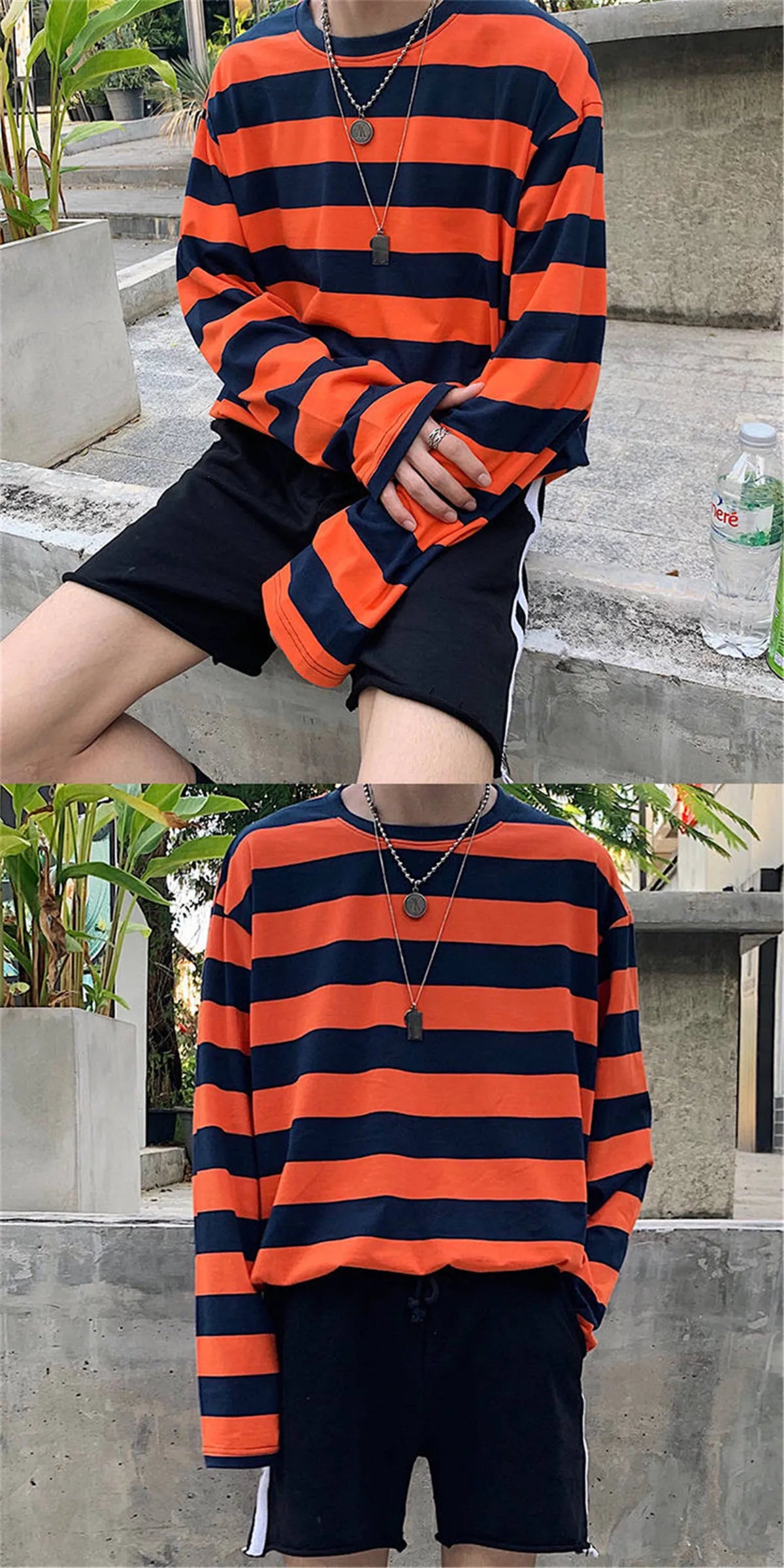 2023 Cool Autumn Fashion Mens Strip T Shirt Korean Hip Hop Casual Tops Women Loose Tops Ulzzang Clothes Males White T Shirts