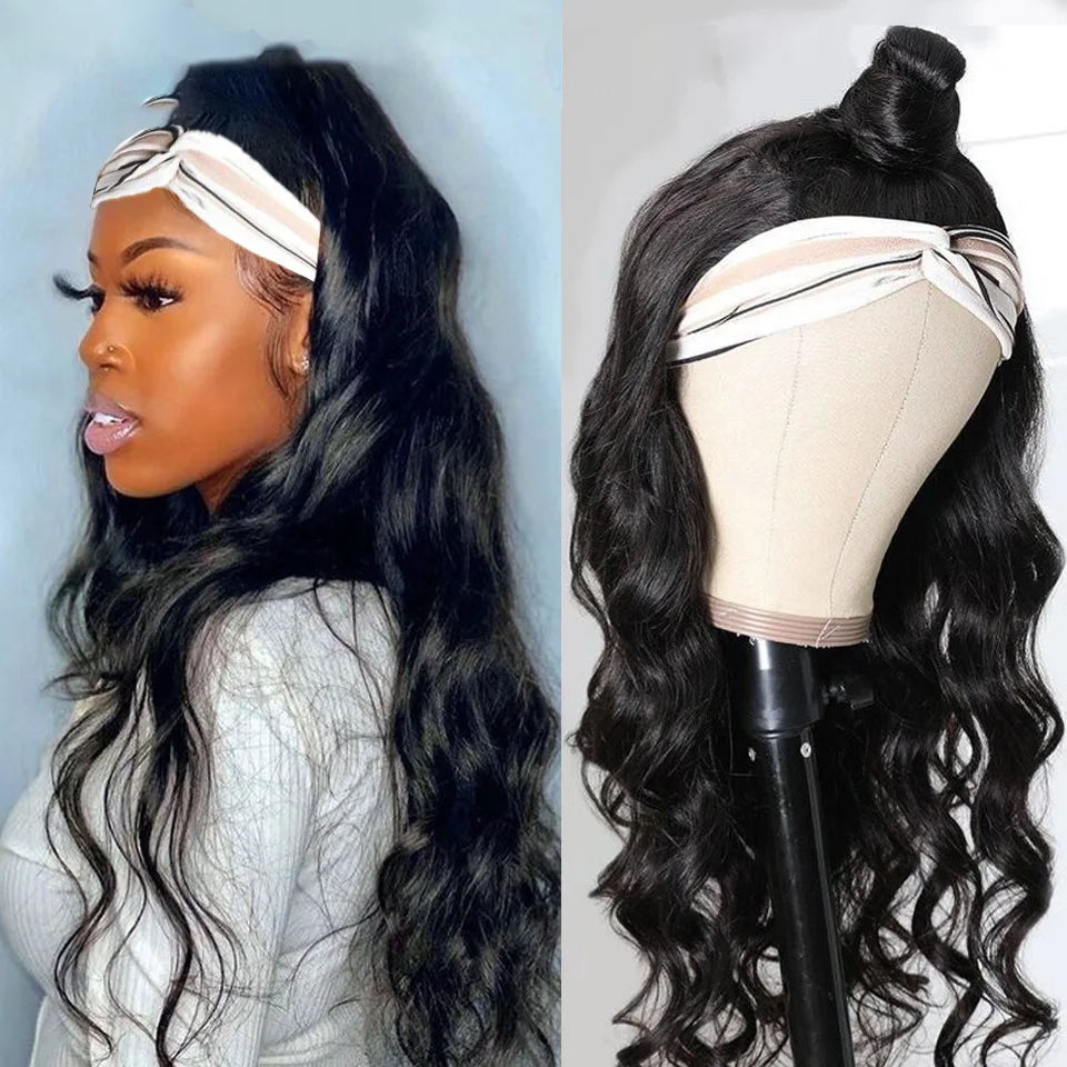 Headband Wig Human Hair Body Wave Virgin Human Hair Wigs for Black Women Full Machine Made Brazilian Ready To Wear Wig None Lace