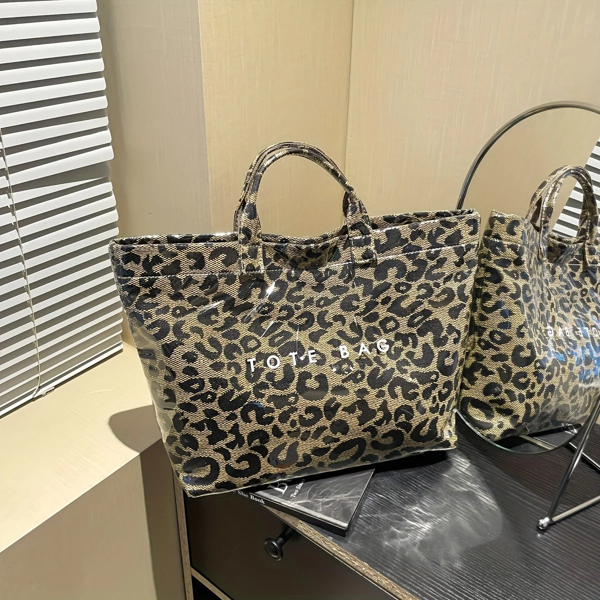 Chic Preppy-Style Large Capacity Tote Bag - Lightweight PVC & Kraft Paper With Magic Tape Closure For Women's Fashion