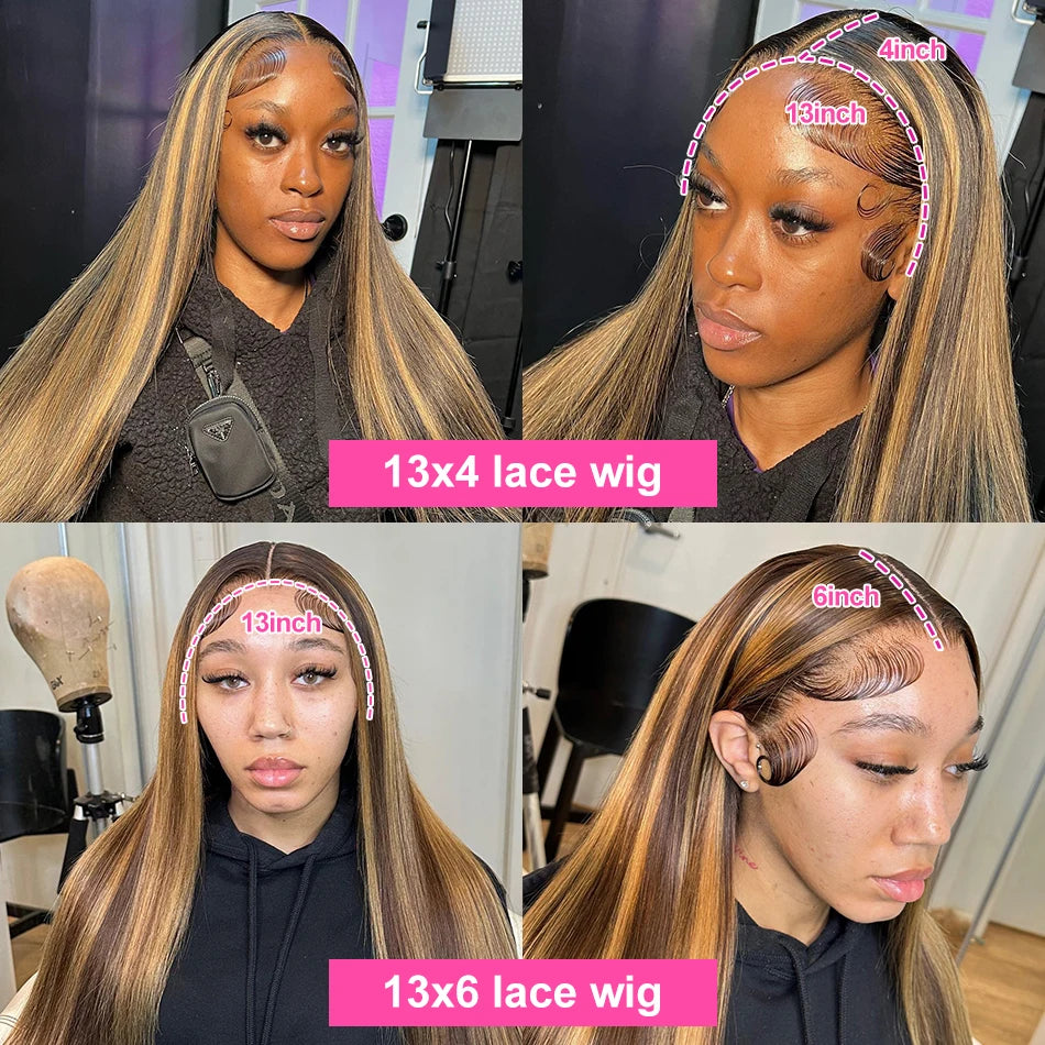 30 32 Inch 13x4 13x6 HD Highlight Ombre Straight Human Hair Wigs Honey Blonde Bone Straight Lace Front Human Hair Wig For Women