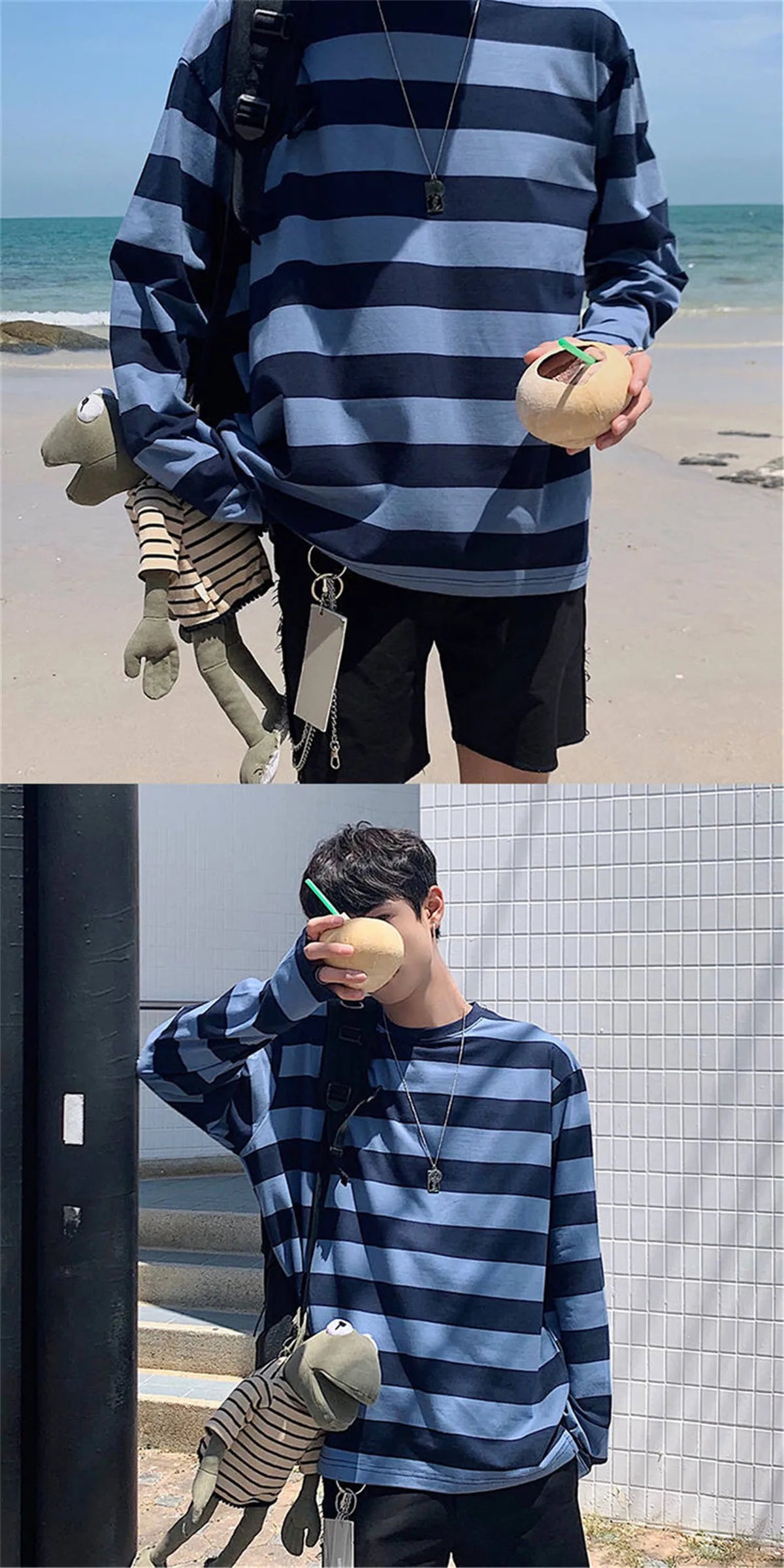 2023 Cool Autumn Fashion Mens Strip T Shirt Korean Hip Hop Casual Tops Women Loose Tops Ulzzang Clothes Males White T Shirts